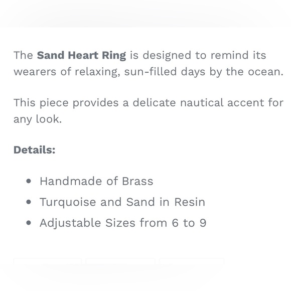 NWT🏝️ SAND/TURQUOISE PEBBLES RESIN ADJUSTABLE HEART BEACH RING One Size Fits All - Picture 5 of 5